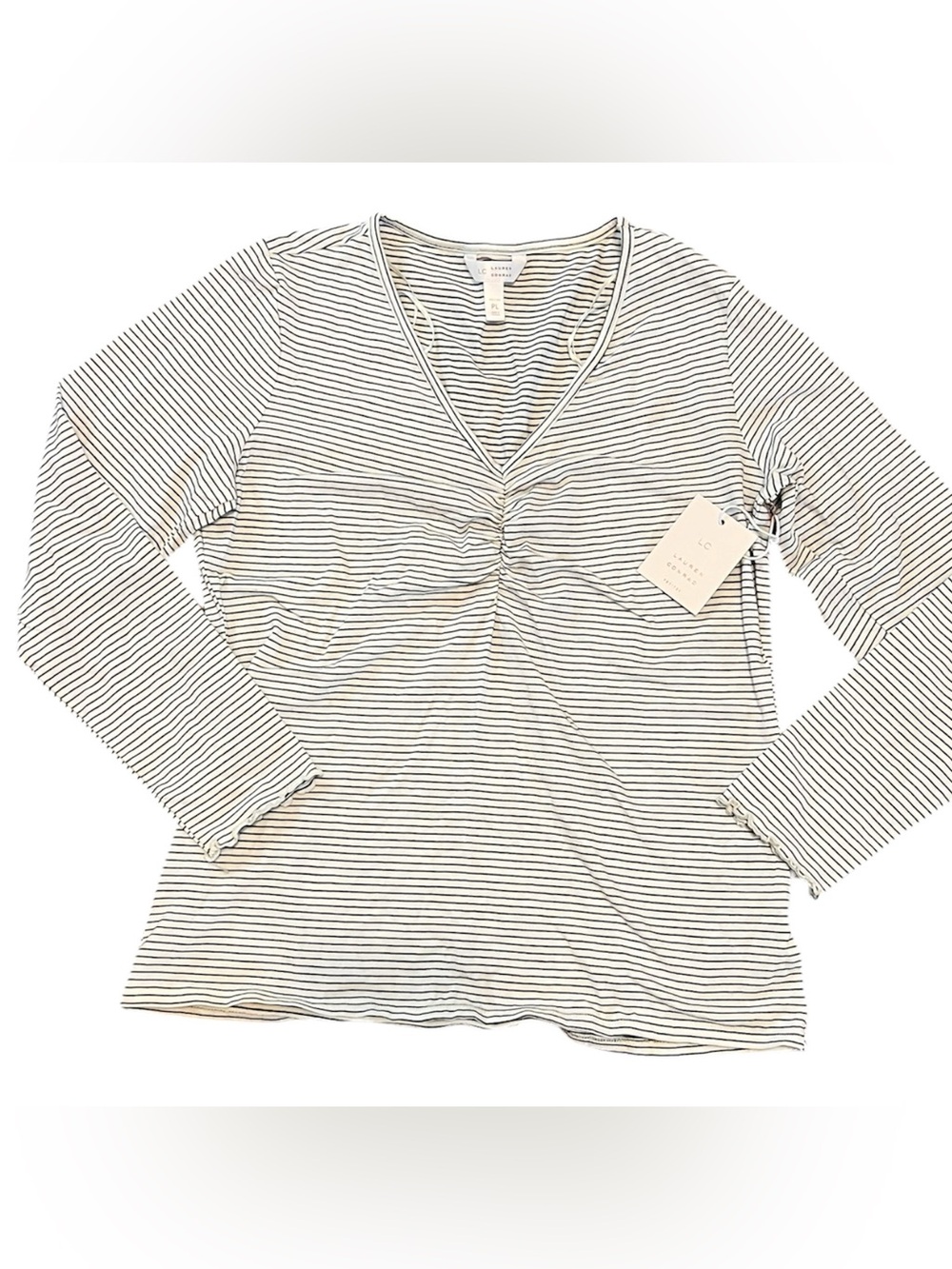Lauren Conrad Soft Cotton Long Sleeve Striped Top White & Black Sz PL NWT